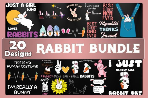 Rabbit Bundle SVG 20 Designs Graphics for Crafts